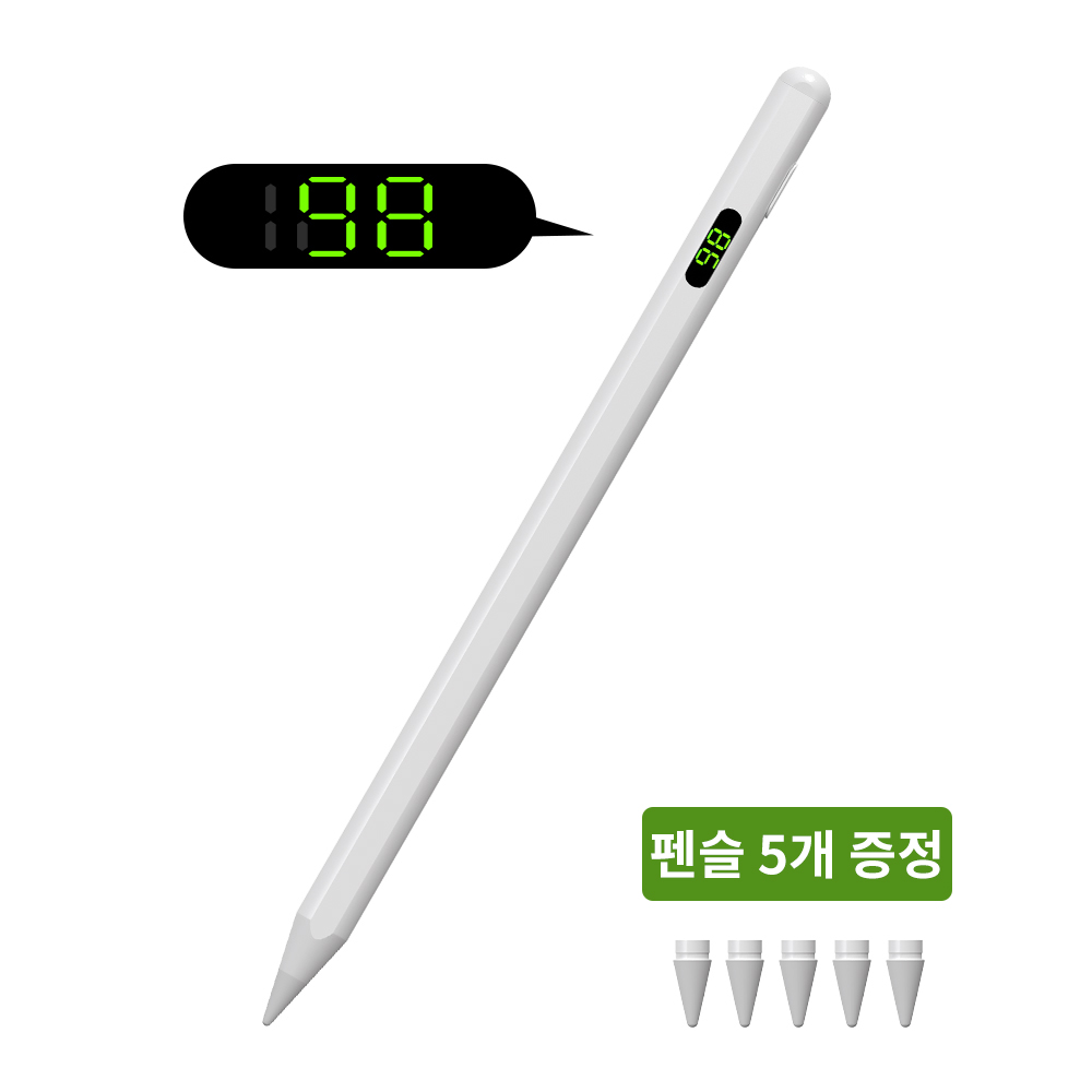 WOWWAY 아이패드 펜슬 터치펜 애플 iPad 호환용 LED 디스플레이형 블루투스형 usb-c 스마트펜, 1개, 화이트-디스플레이형 12,900원