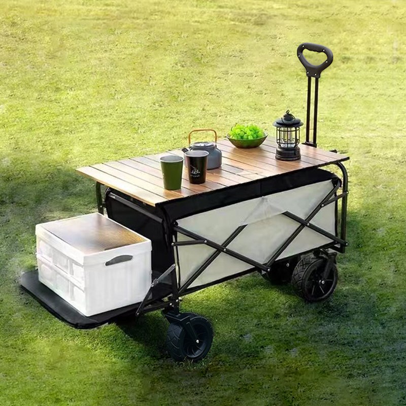 라이프영 캠핑웨건 뒷문 확장형 우드 상판 테이블 세트 와이드 휠 109,800원