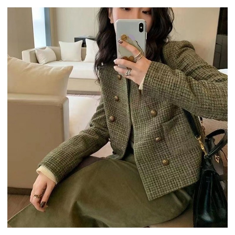 DZX 여성 클래식 긴팔 트위드 자켓 라운드넥 패션 점퍼 24,530원