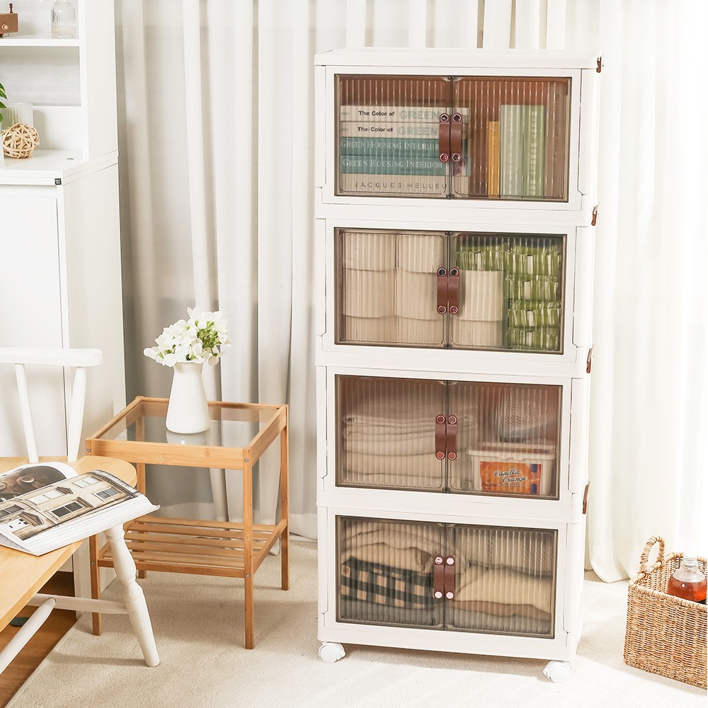 순수팩토리 360도 이동식 4단 폴딩수납장 바퀴포함 다용도수납장 (수납장4개 상판뚜껑1개) 78,450원