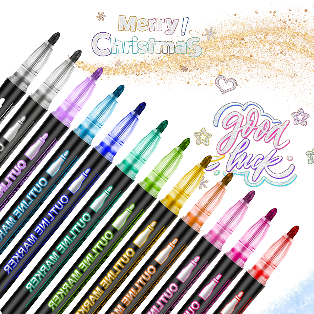 통품스토어 얇은 글리터 마카펜 세트 아웃라인 마카 반짝이 데코펜 12색 13,780원