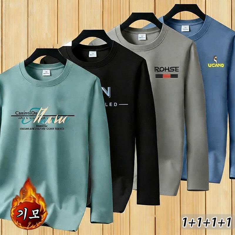 YLEMI 1+1+1+1 남성 겨울 기모 라운드넥 캐주얼 프린트 긴팔티 4P 세트 40,800원