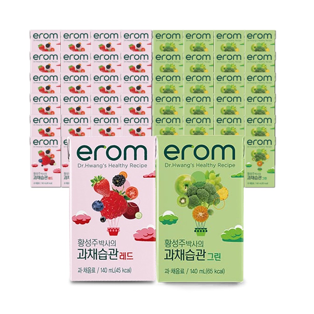 이롬 황성주박사의 과채습관 야채과일 2종 (레드 24팩+그린 24팩), 140ml/48팩 29,900원