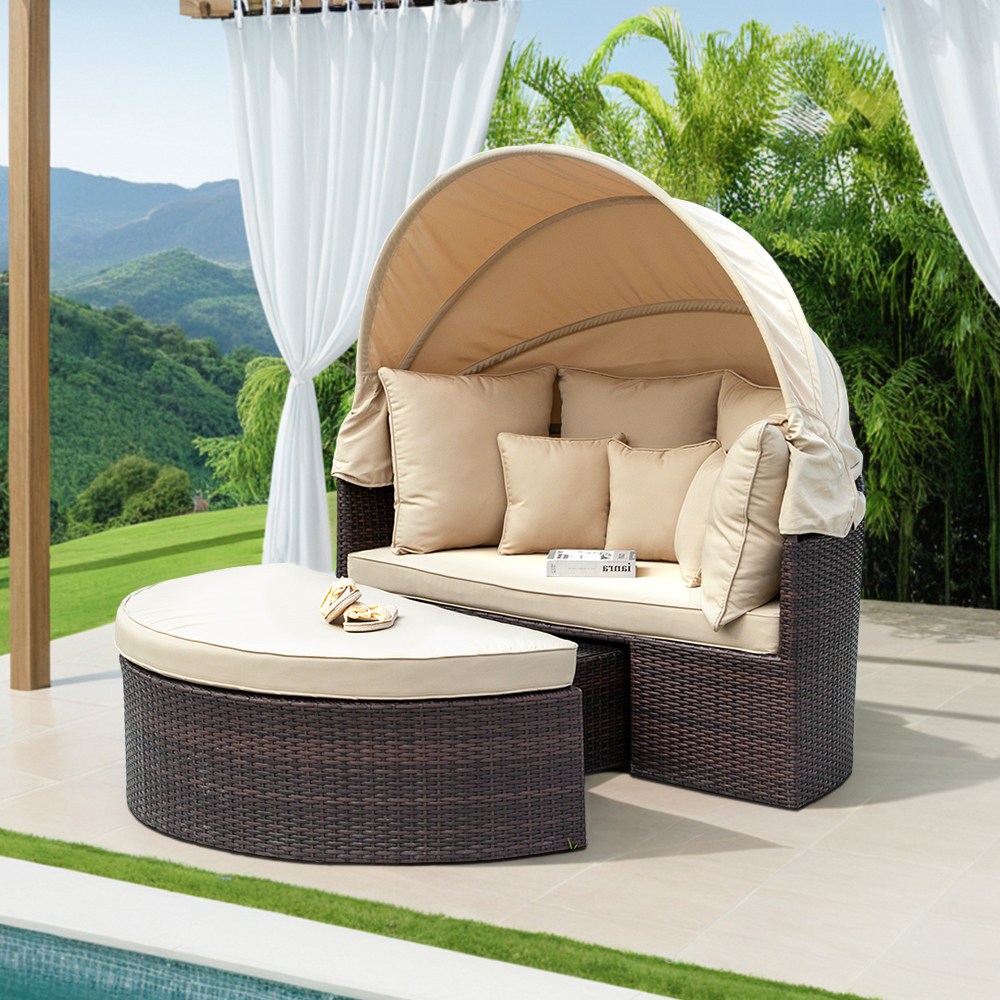 카르만 데이 베드 소파 야외 카페 라탄 원 침대 쇼파 원형 비치 정원 라탄 루프탑 옥상 전원주택 펜션, 다크 브라운 500,000원