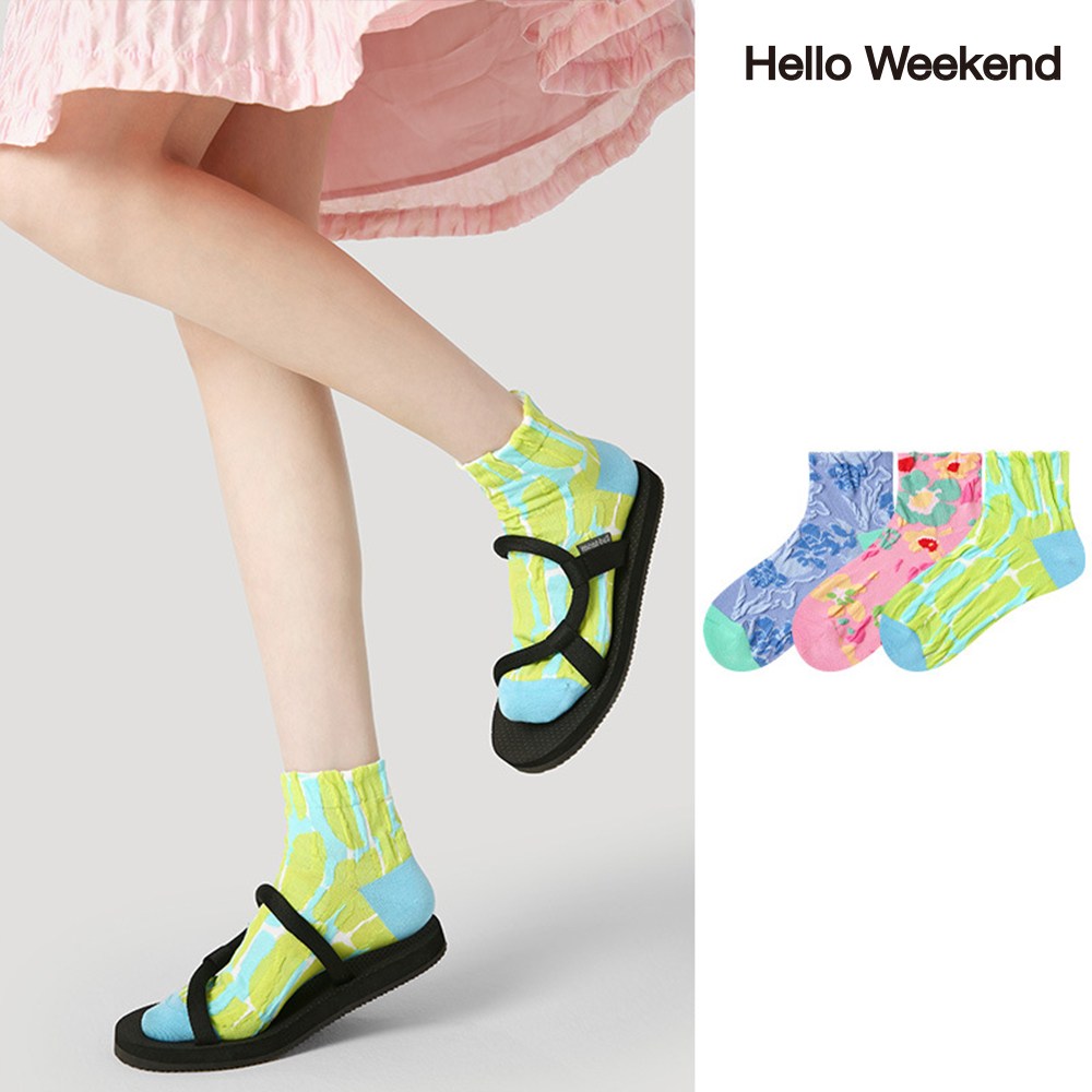 Hello Weekend 여성 귀여운 멀티 컬러 봄여름 양말 장목 양말 중목 양말 운동 3족 세트 12,990원