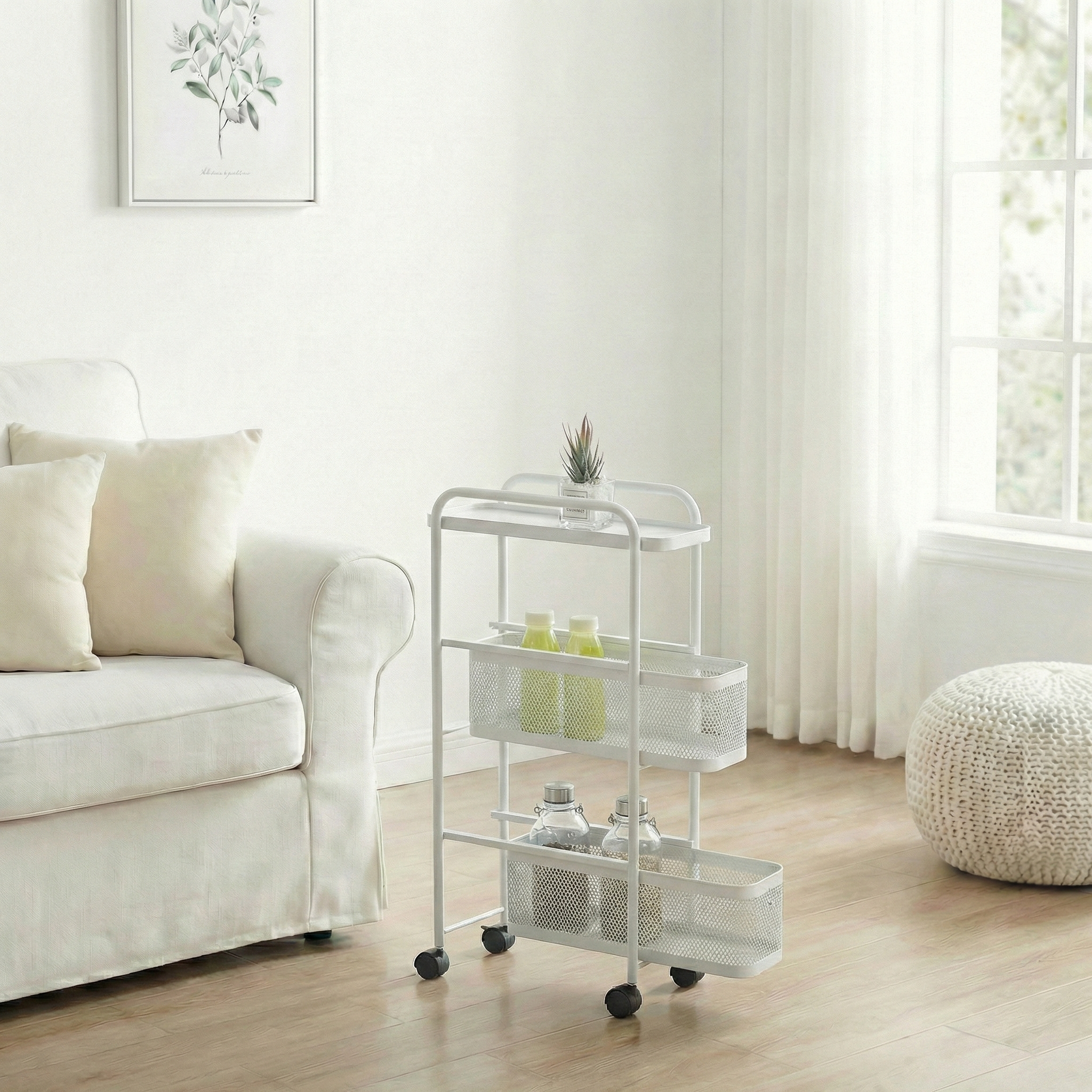 리빙코아 이동식 철제 틈새 슬라이드 트롤리 수납 선반 다용도, 화이트, 2단 36,900원