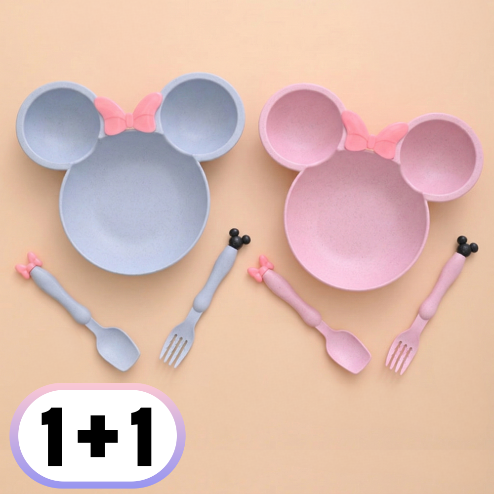모던데이 귀여운 캐릭터 식기 세트, 1세트, 그릇+포크+스푼, 블루+핑크 11,100원