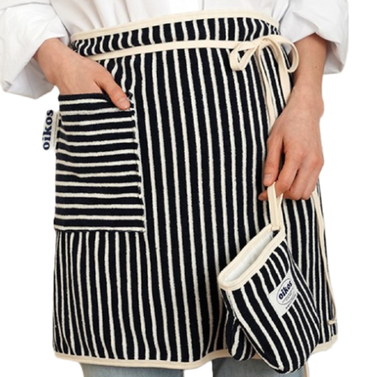 오이코스 스트라이프 앞치마+주방장갑(1p) 세트 - 국산 / 예쁜 디자인 / 주방 카페용 미니 에이프런 / 패브릭장갑, 네이비, 1개 32,400원