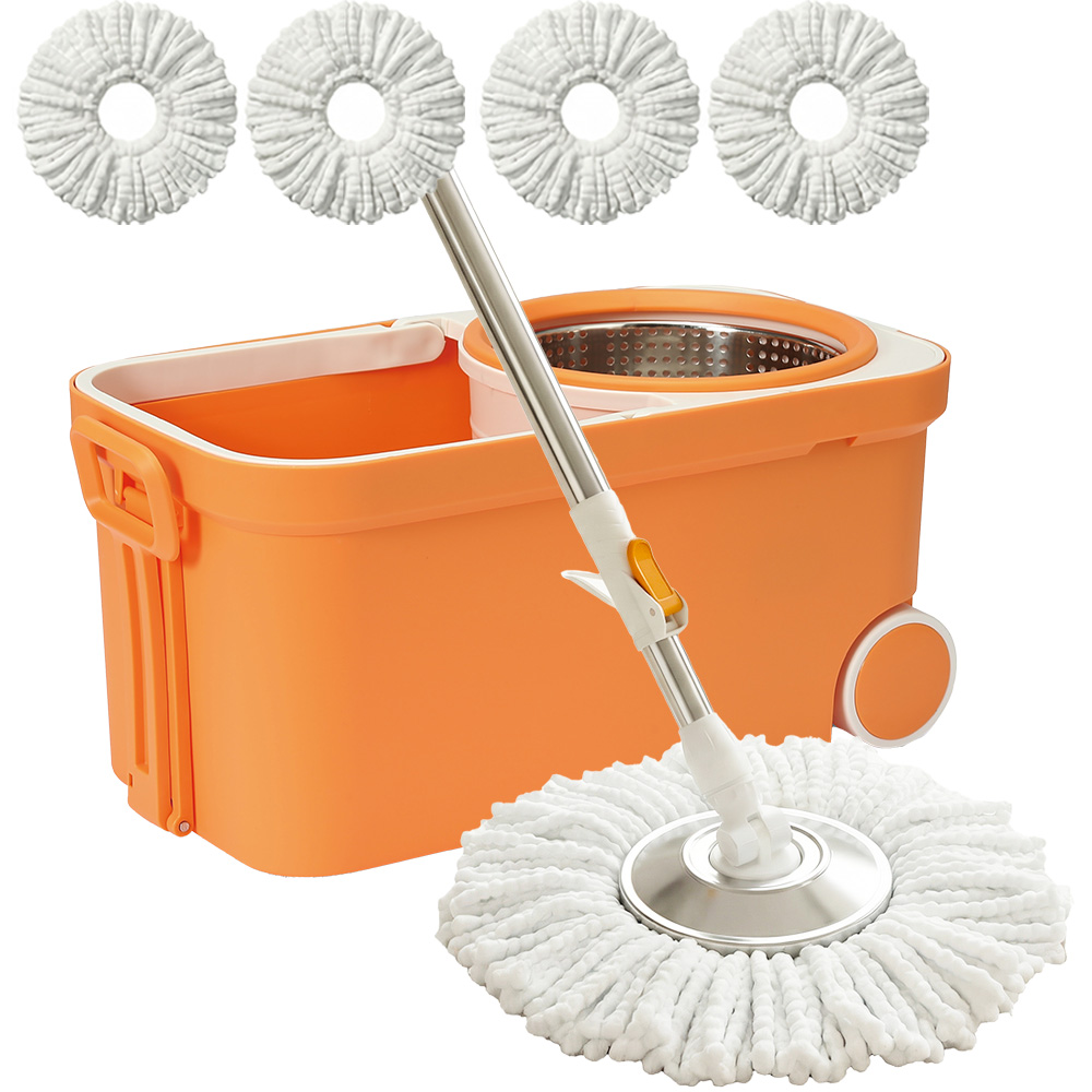 한누네 통돌이 회전걸레 바닥청소 마포 마대 물걸레 밀대 + 극세사걸레 4개입, 오렌지, 1개 35,000원