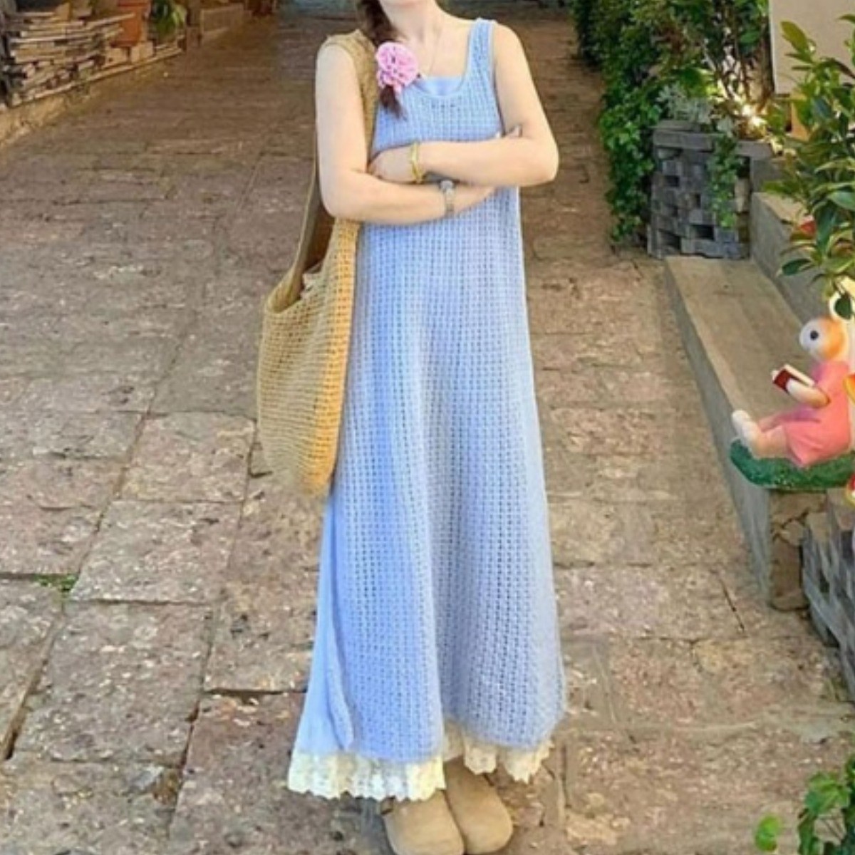 니트 원피스 세트 여성 여름 투피스 펀칭 롱원피스 민소매(1+1상품으로 주문수량의 2배수량 배송) 110,100원