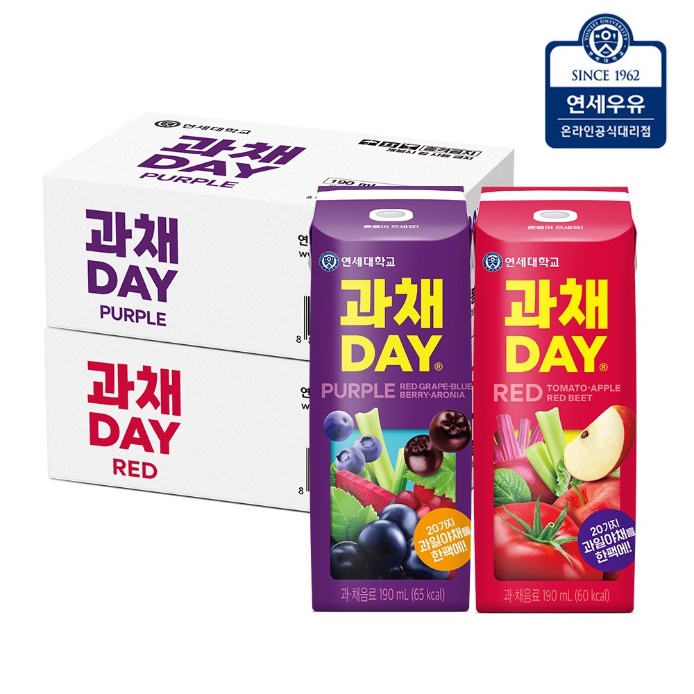 [연세우유] 과채데이 레드 24팩 + 퍼플 24팩 190ml (총48팩)_YS312+YS308 21,430원