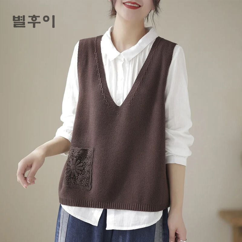 별후이 여성용 데일리 루즈핏 브이넥 나시 니트조끼 간절 민소매 베스트 16,800원