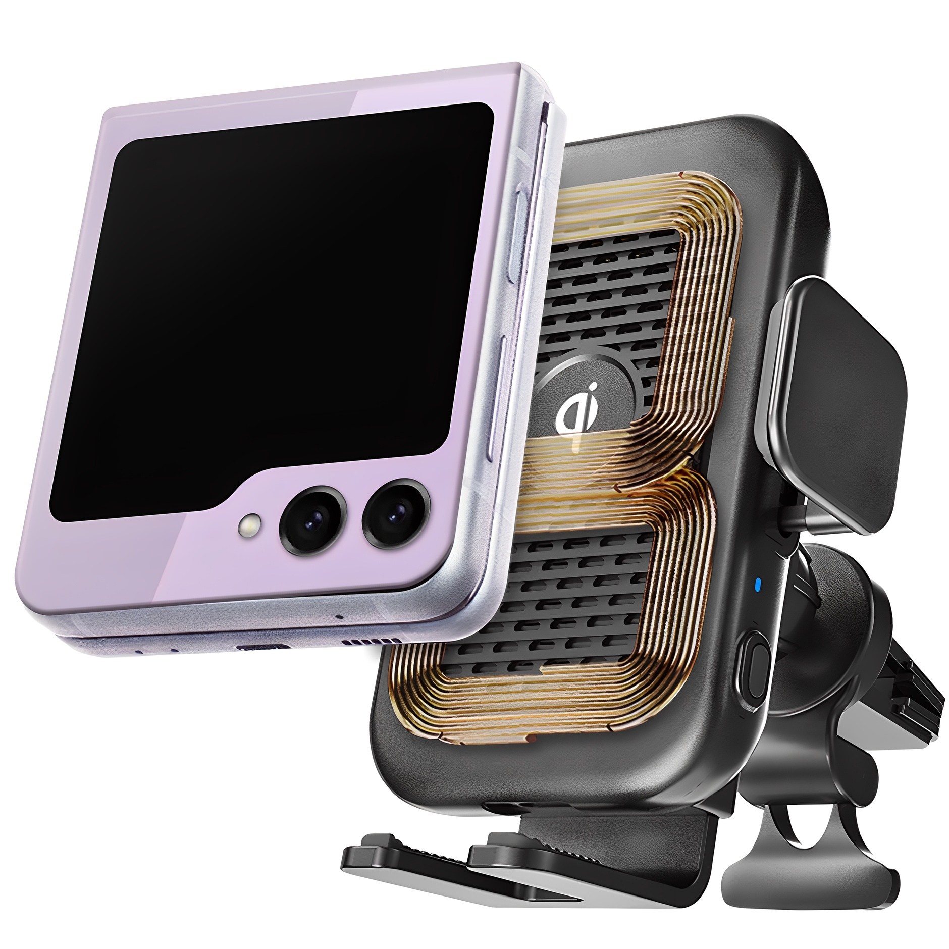 스마텍스 Z플립 5 6 앤 폴드 호환 15W 차량용 듀얼코일 고속 무선 충전 거치대, 단일색상, CI-38 32,900원