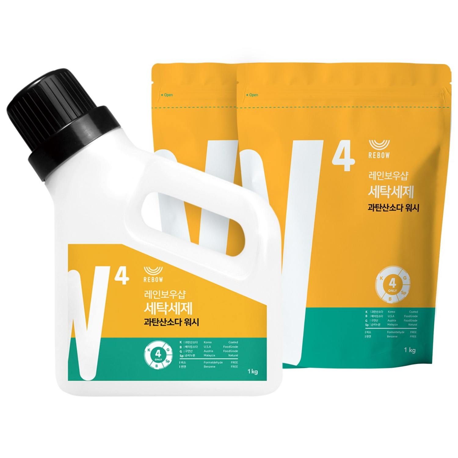 레인보우샵 세탁세제 과탄산소다 워시 1kg 리필 세트 용기 1개 리필 2개 15,700원