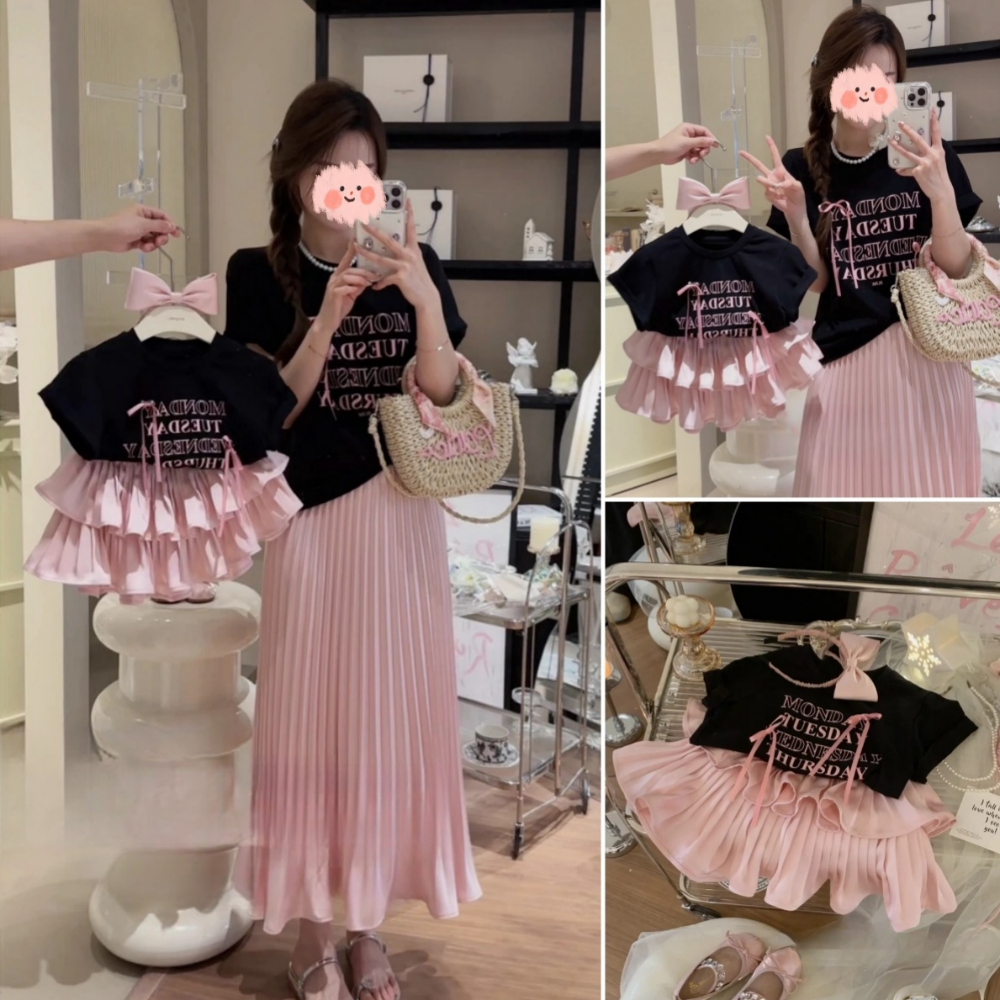 하와즈 BEST 엄마랑 딸 맘커플룩 상하세트  모녀룩 리본티+스커트 세트 33,900원