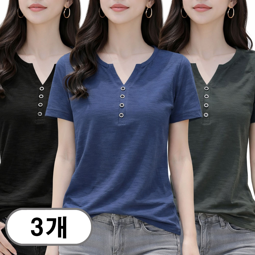 차쿠 1+1+1 여성 여름 빅사이즈 기본 브이넥 반팔티 브이넥 무지 티셔츠 29,800원