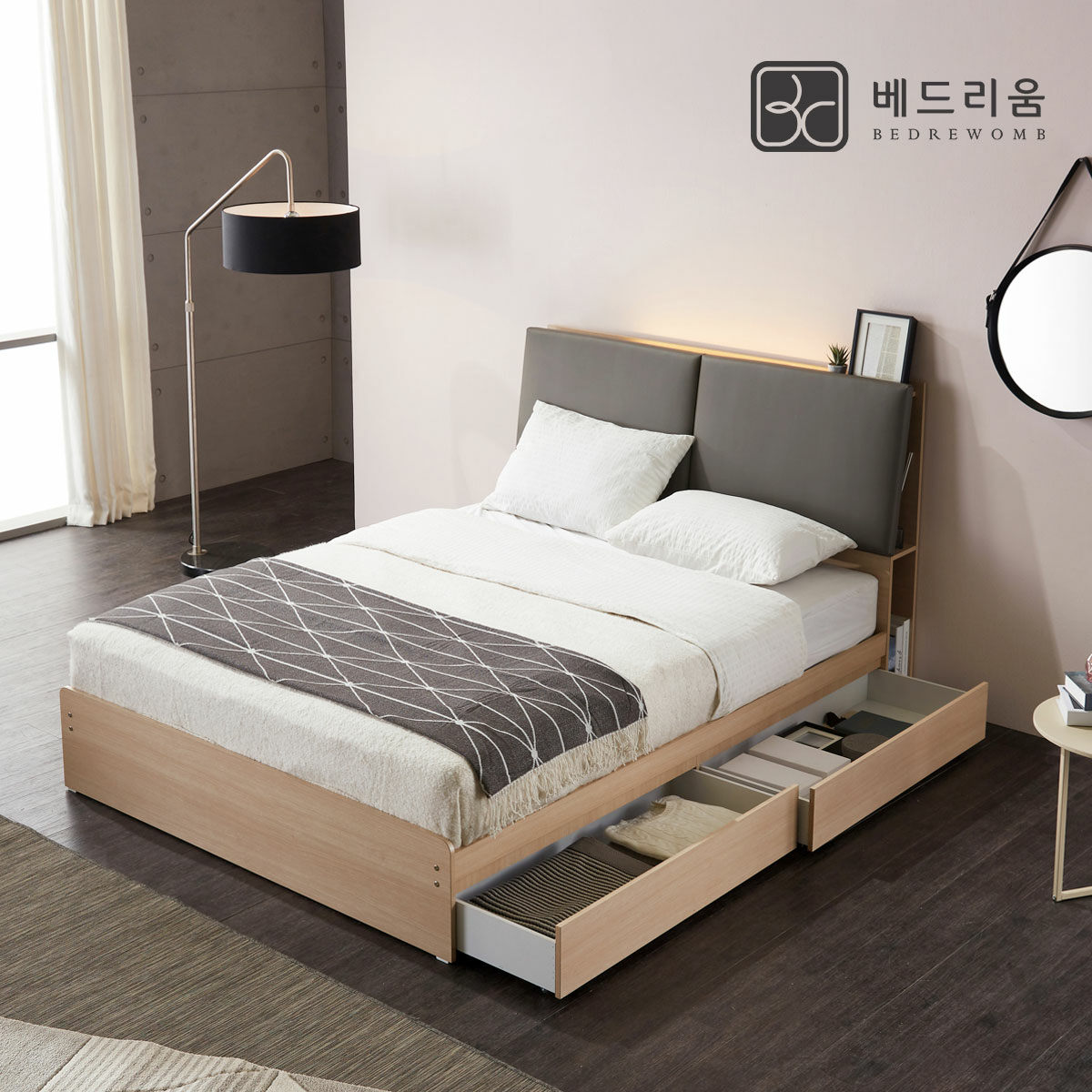 [금성침대X베드리움]블링 LED 퀸 서랍침대-유로탑 매트리스 930,300원