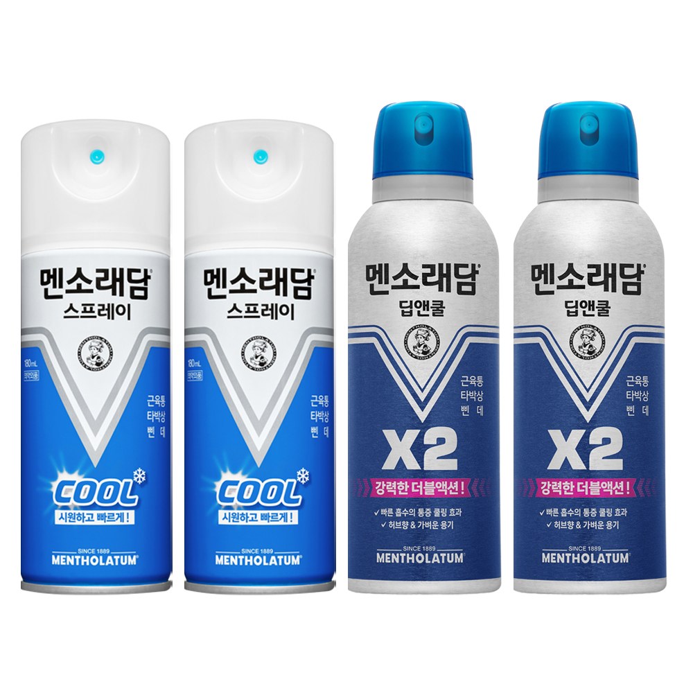 멘소래담 스프레이 파스 쿨 180ml x 2개 + 딥앤쿨 에어졸 150ml x 2개 16,800원
