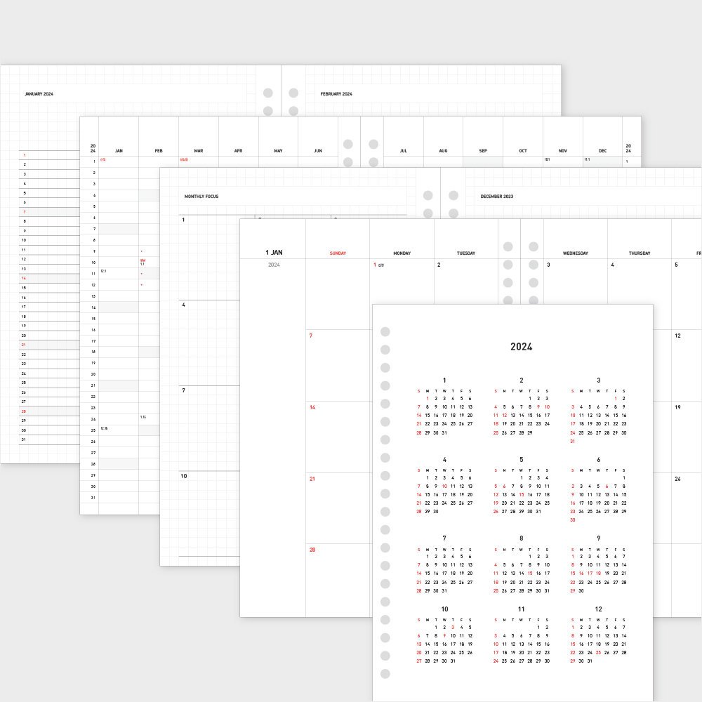 데이스테이션 6공 20공 A5 다이어리 속지 A5 2026 먼슬리 7,800원