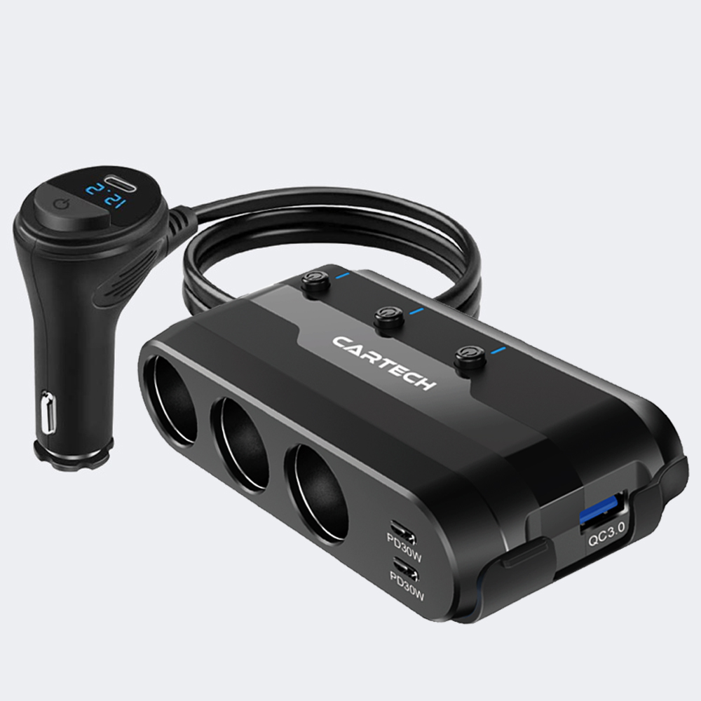 카테크 CT-414 차량용 시거잭 충전기 3구 고속충전 볼트게이지 퀄컴 멀티소켓, 1개 30,000원