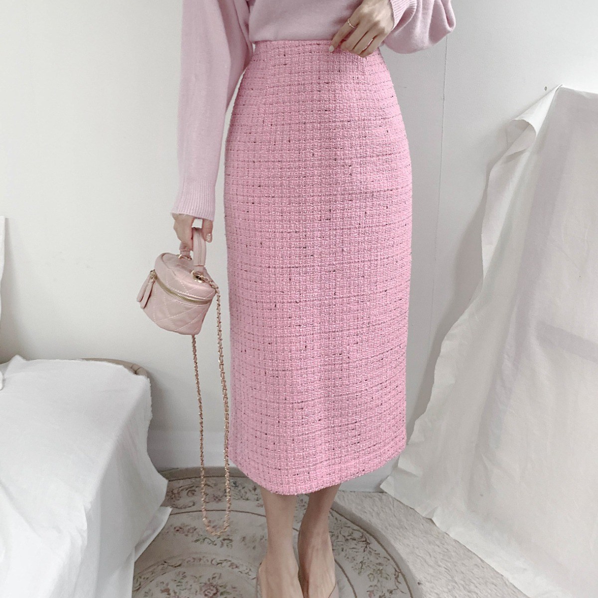 [마켓제이MARKETJ라지까지출시] 울함유 핑크 트위드스커트(4col) 46,900원