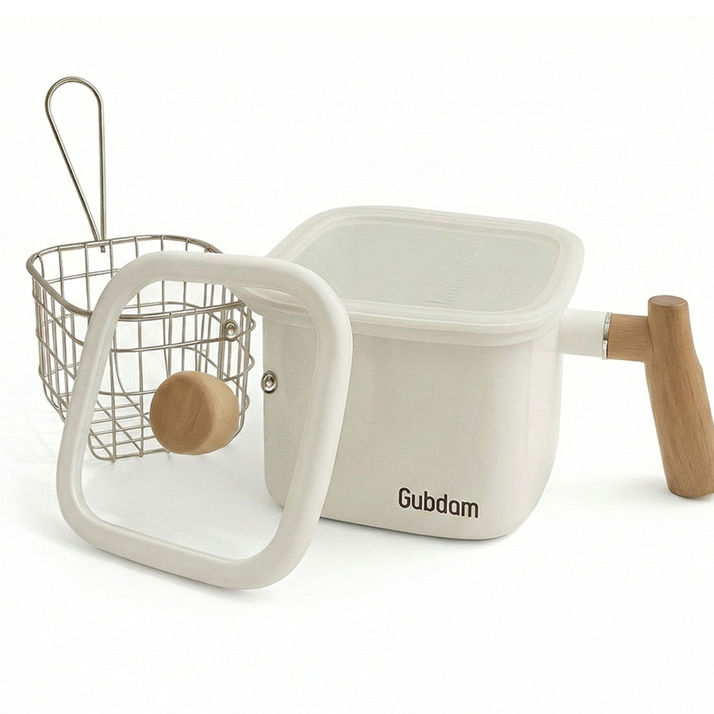 굽담 우드 손잡이 사각 법랑 용기 다용도 보관 냄비, 1.8L(PP뚜껑+튀김망 포함), 화이트, 1개 39,800원