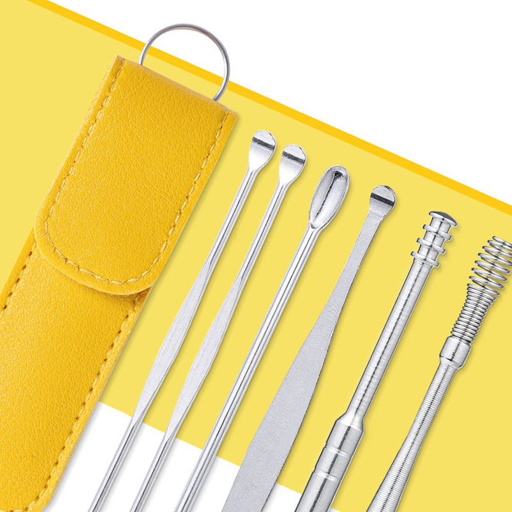 심플 파우치 스프링 귀지청소 도구 귀이개 귀후비개 6종, 6개, 1세트 3,900원