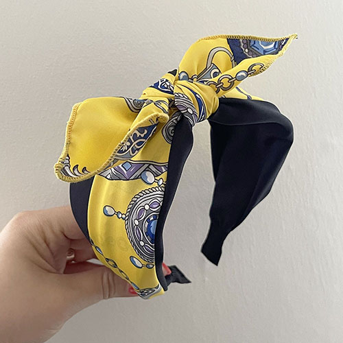 (국내제작) 로맨틱모모 노랑 블랙 페이즐리 스카프 리본 반다나 헤어밴드 머리띠 15,500원