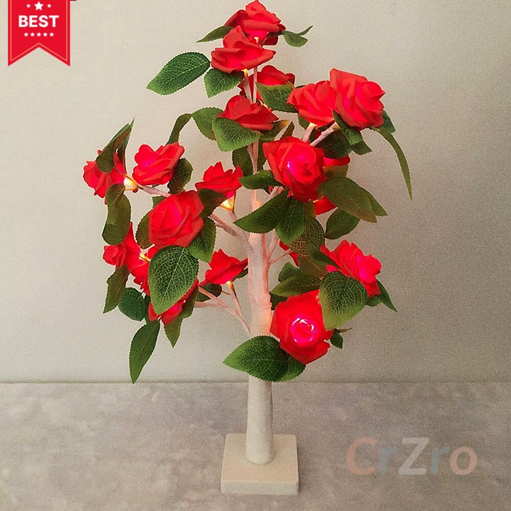 붉은 장미 나무 무드등 화이트 LED 웜색 테이블 스탠드 침실 조명 장미 수면 등 34,400원