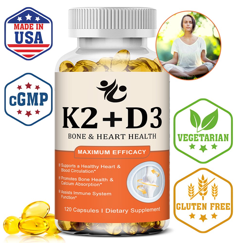 D3 + K2 비타민 식이보충제 - 뼈와 심장 건강 지원 - 비타민 K2 100mg 과 비타민 D3 5000IU - 120캡슐, 1개, 60회분 18,300원