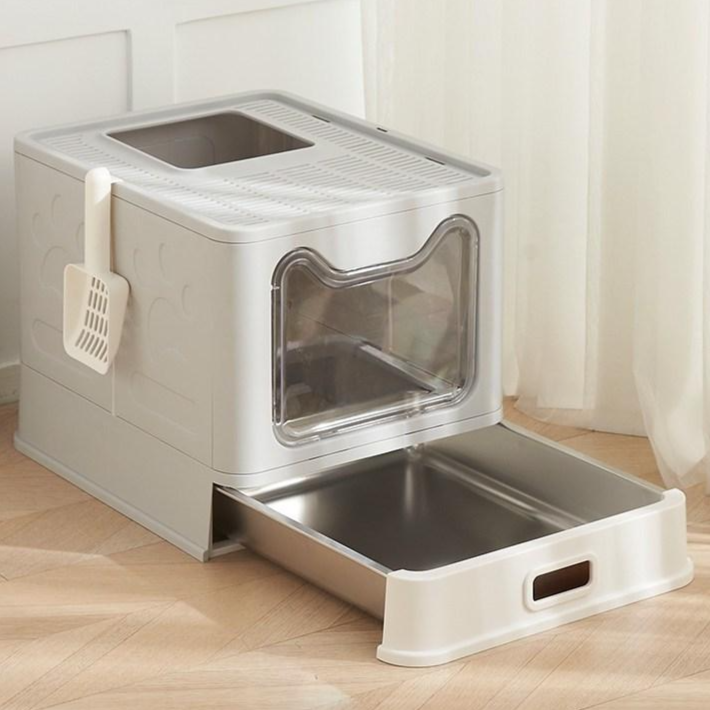 Star Fun 고양이 스테인리스 화장실 대형 후드식, 1개, 회색 72,900원