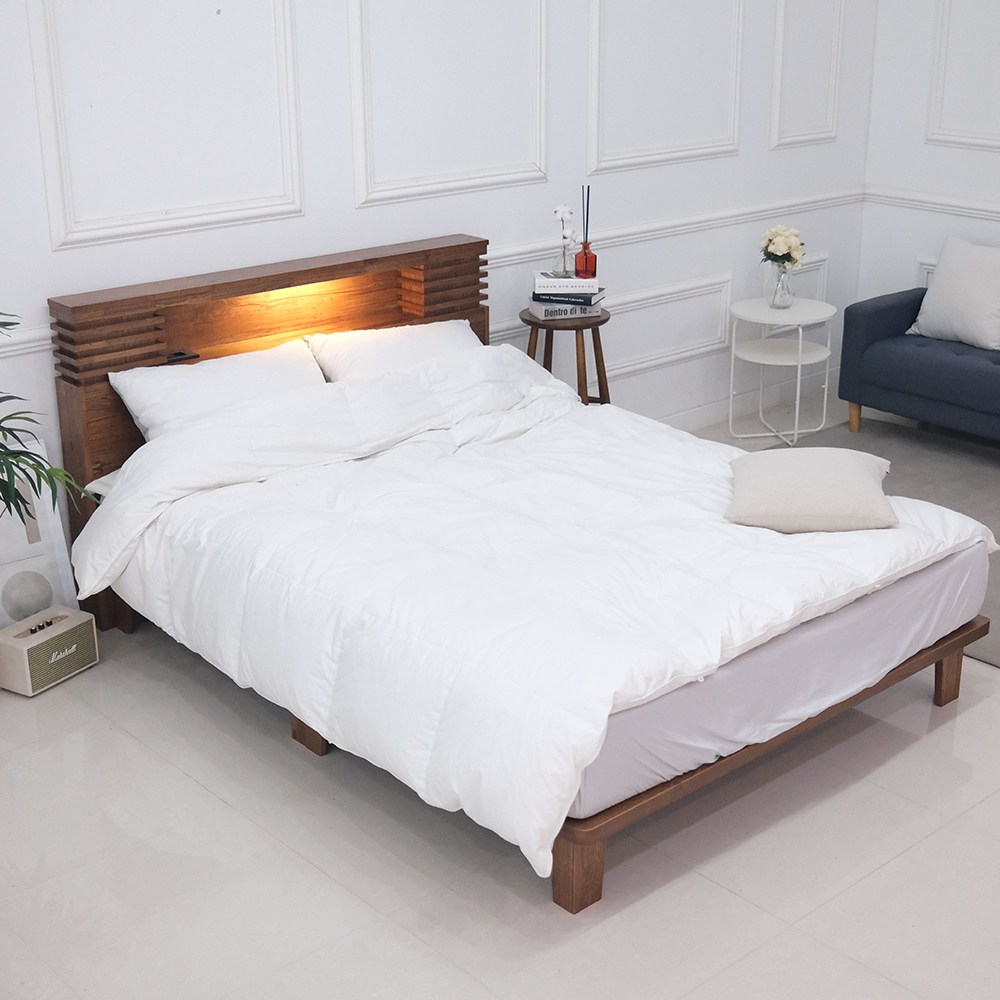 아르볼가구 시아 참죽원목 LED조명 평상형 침대프레임, 침대프레임_독립매트포함 598,000원