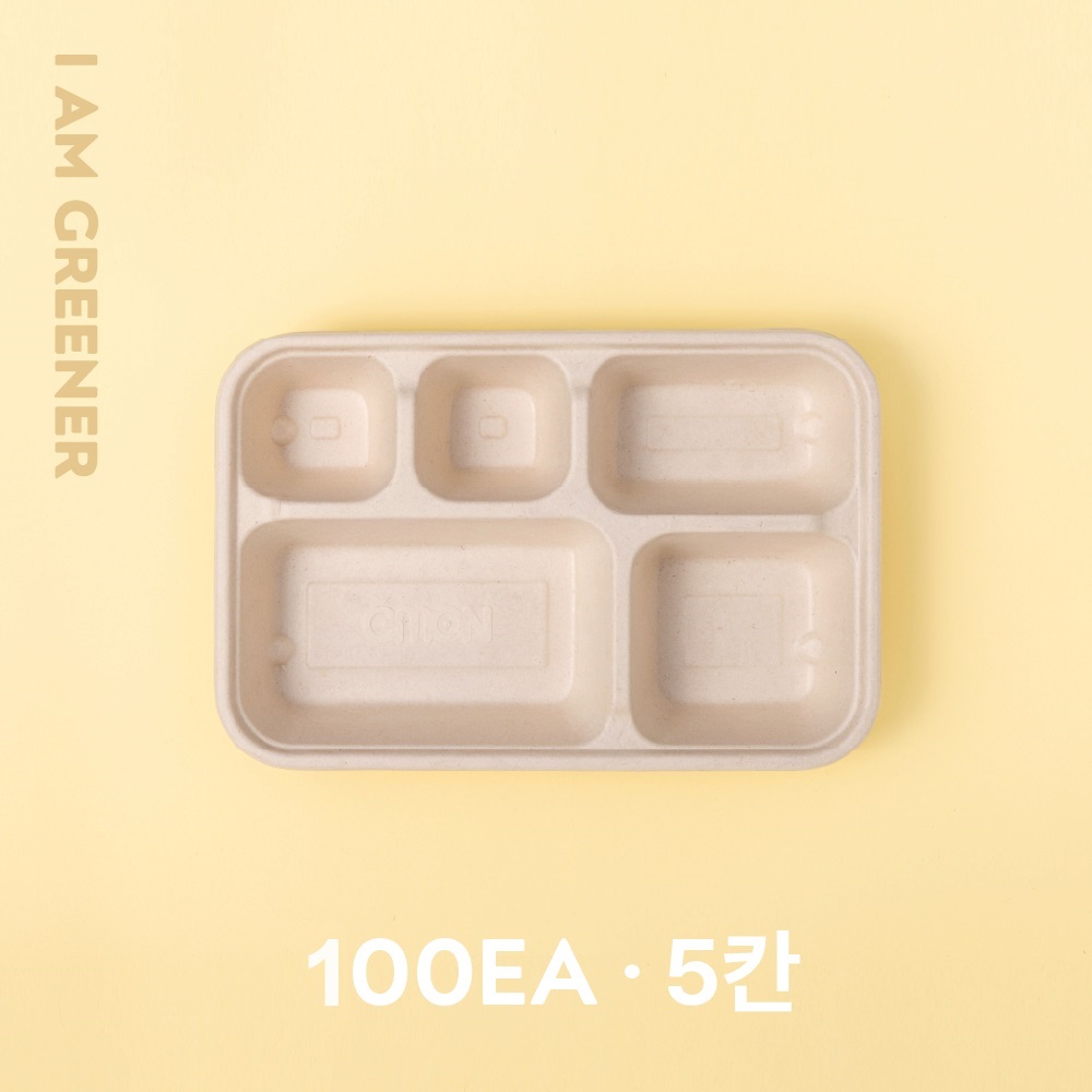 아이엠그리너 사각호환S 5칸 밀짚 펄프 도시락 용기 + 펄프 뚜껑 세트 700ml, 2개, 50세트 51,000원