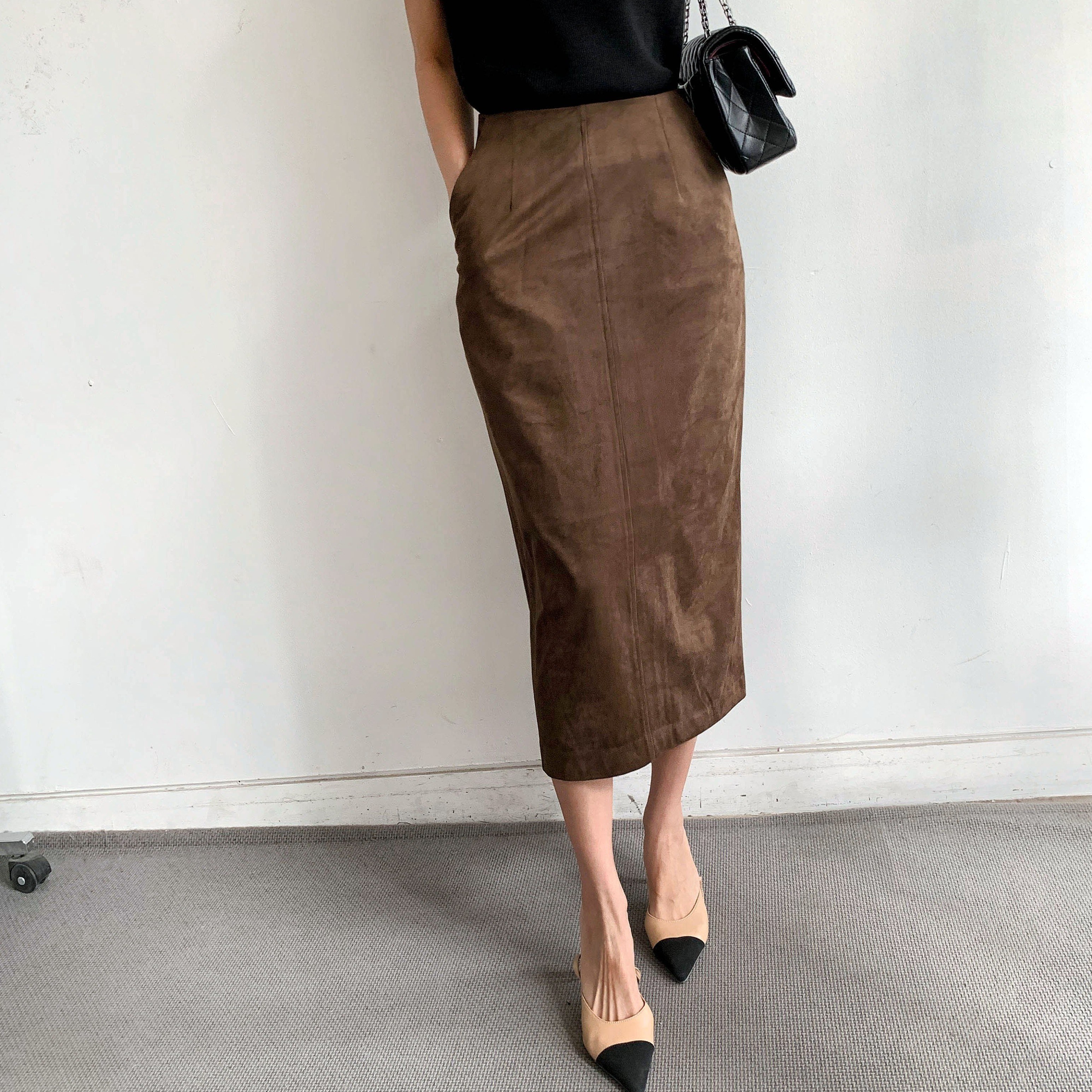 [마켓제이MARKETJ스판12%] 스판 스웨이드 H라인스커트(3col) 44,900원