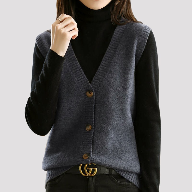 바바 브이넥 버튼 니트조끼 레이어드 니트베스트, 현재가 12,800원