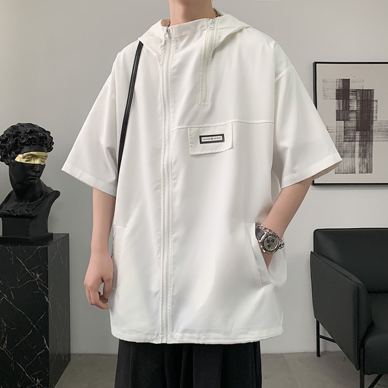 ASURE 환절기 여름 남성 바람막이 루즈핏 반집업 후드 반팔 티셔츠 빅사이즈 데일리룩 45,000원