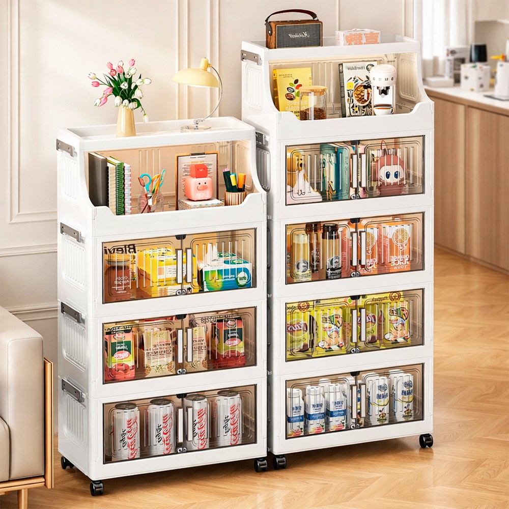 접이식 이동식 수납선반 다층 정리대 바퀴달린 플라스틱 수납장 장난감 주방 거실 정리함 2단 3단 4단, 흰색 59,840원