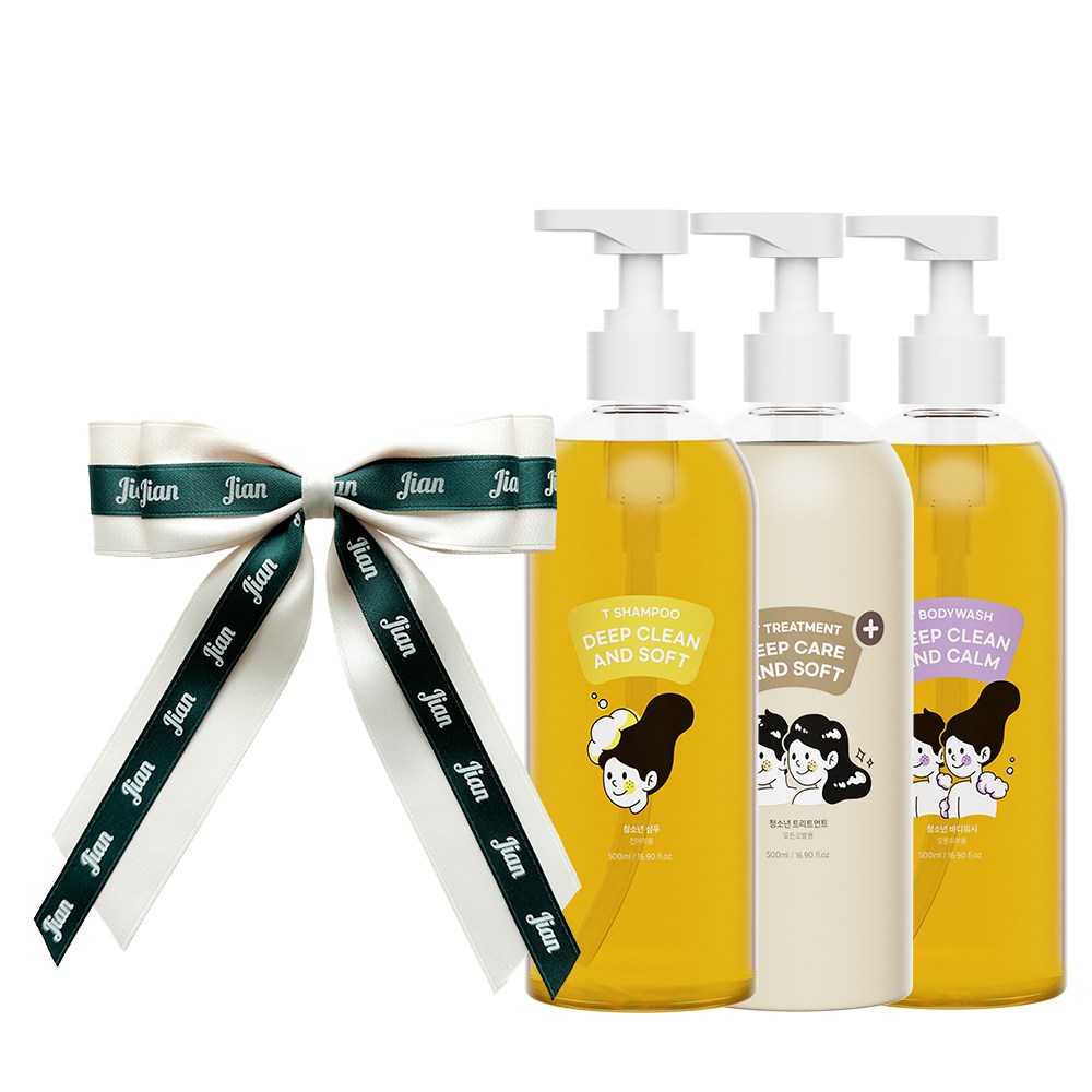 와프랩 사춘기 청소년 긴머리 샴푸 500ml +트리트먼트 500ml + 바디워시 500ml + 마노마지코 지안(Jian) 큰 리본 세트, 1세트 66,000원
