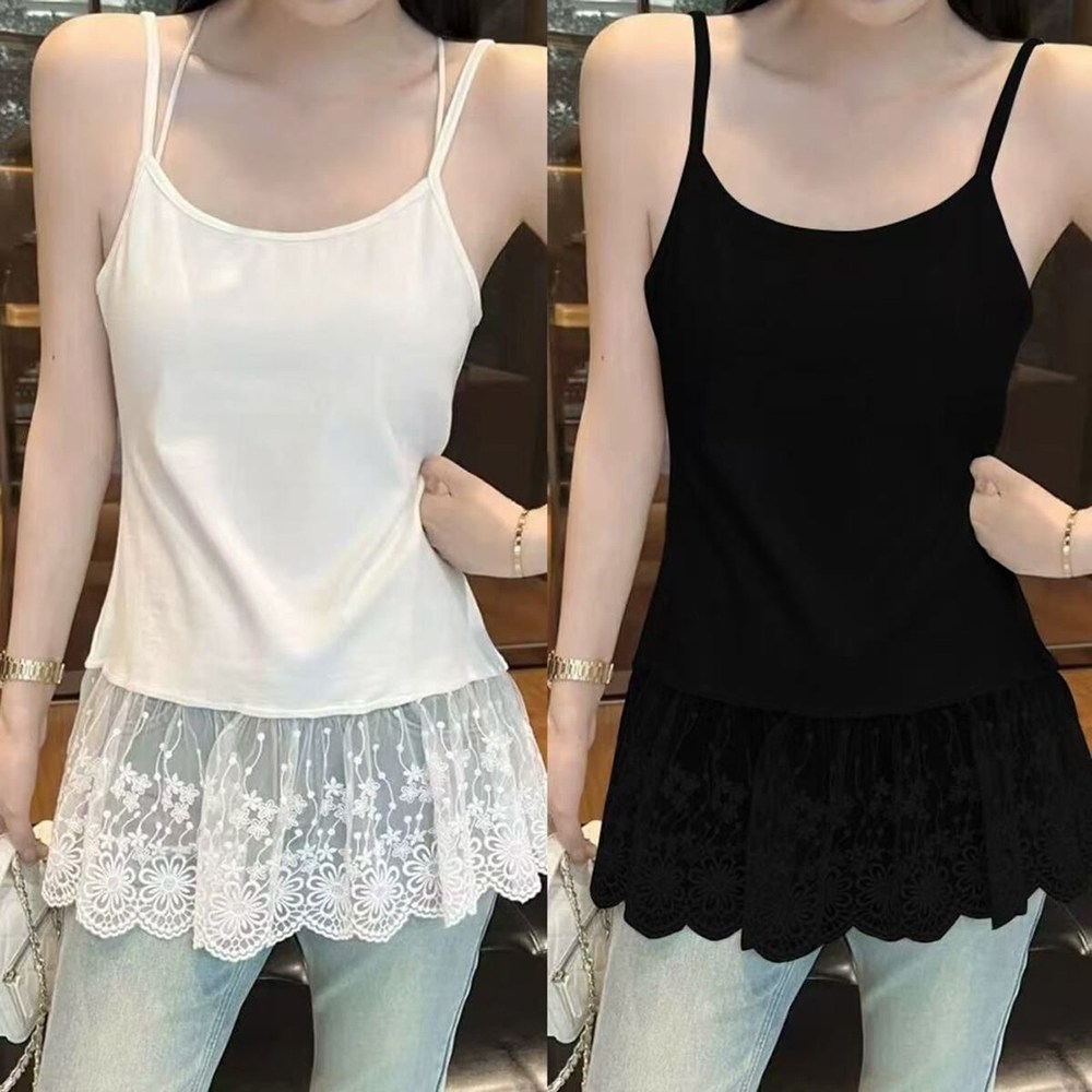 ROYALBELLE 1+1 (2종세트) 여성 레이스 밑단 프릴 슬림핏 나시 레이어드 티셔츠 D0102250016 17,200원