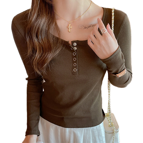 핑크셀럽 데일리 모달 골지 라운드 버튼 티셔츠 17,800원