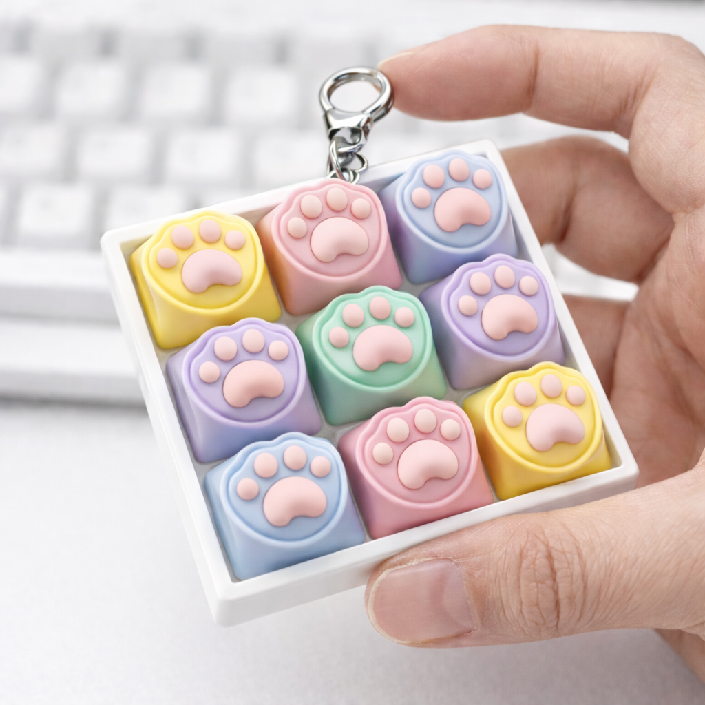 고양이 발바닥 키캡 키링 클릭 토이 파스텔 키링 9구, 1개, 혼합색상 17,900원
