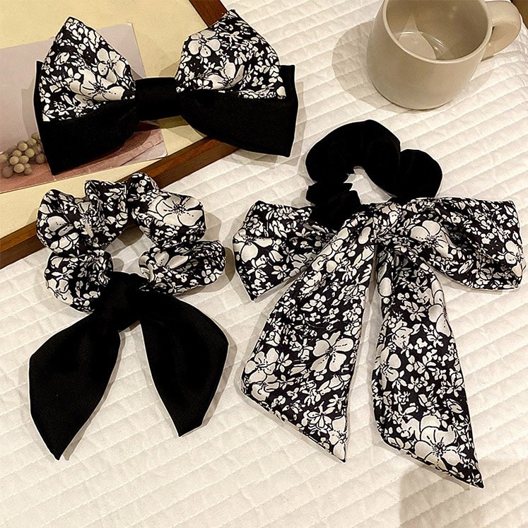 디자인비 블랙 패턴 리본 머리핀 곱창끈 3종 세트 12,900원