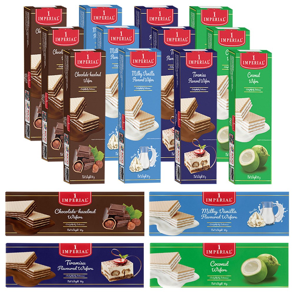 임페리얼 웨이퍼 4종 80g 초콜릿 헤이즐넛 4개+밀키 바닐라 4개+티라미수 4개+코코넛 4개 (총16개) 과자쿠키웨하스스틱, 16개, 80g 22,340원