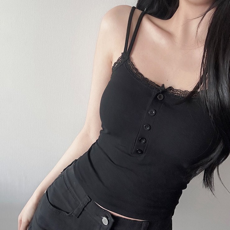 어나더뷰 2986 리민 레이스 끈나시 버튼 캡내장 민소매 슬리브리스 13,900원