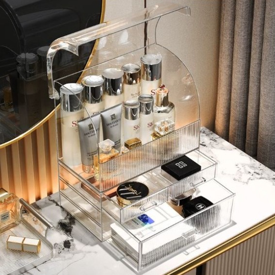 MORIVAR 모던 디자인 화장품 커버형 정리함, 1개, 투명 (24x16x31.5cm) 29,800원