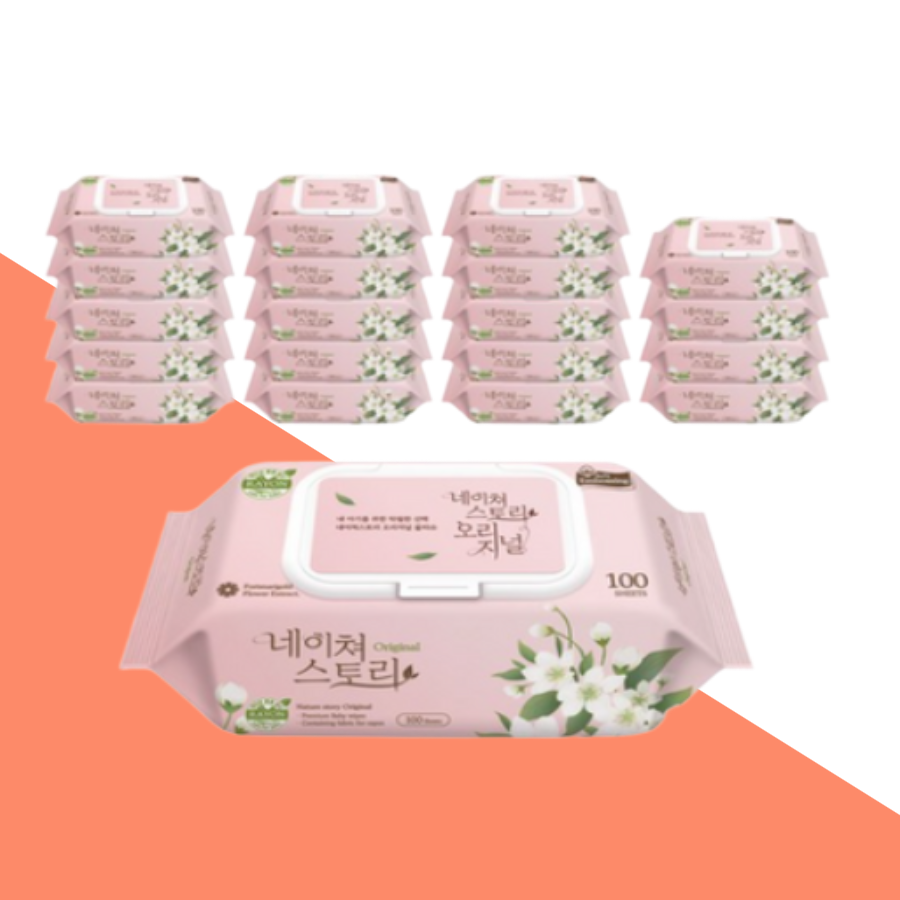 [네이처로건] 네이쳐스토리 오리지널 대용량 아기물티슈 엠보싱 캡형 100매, 20개 42,850원