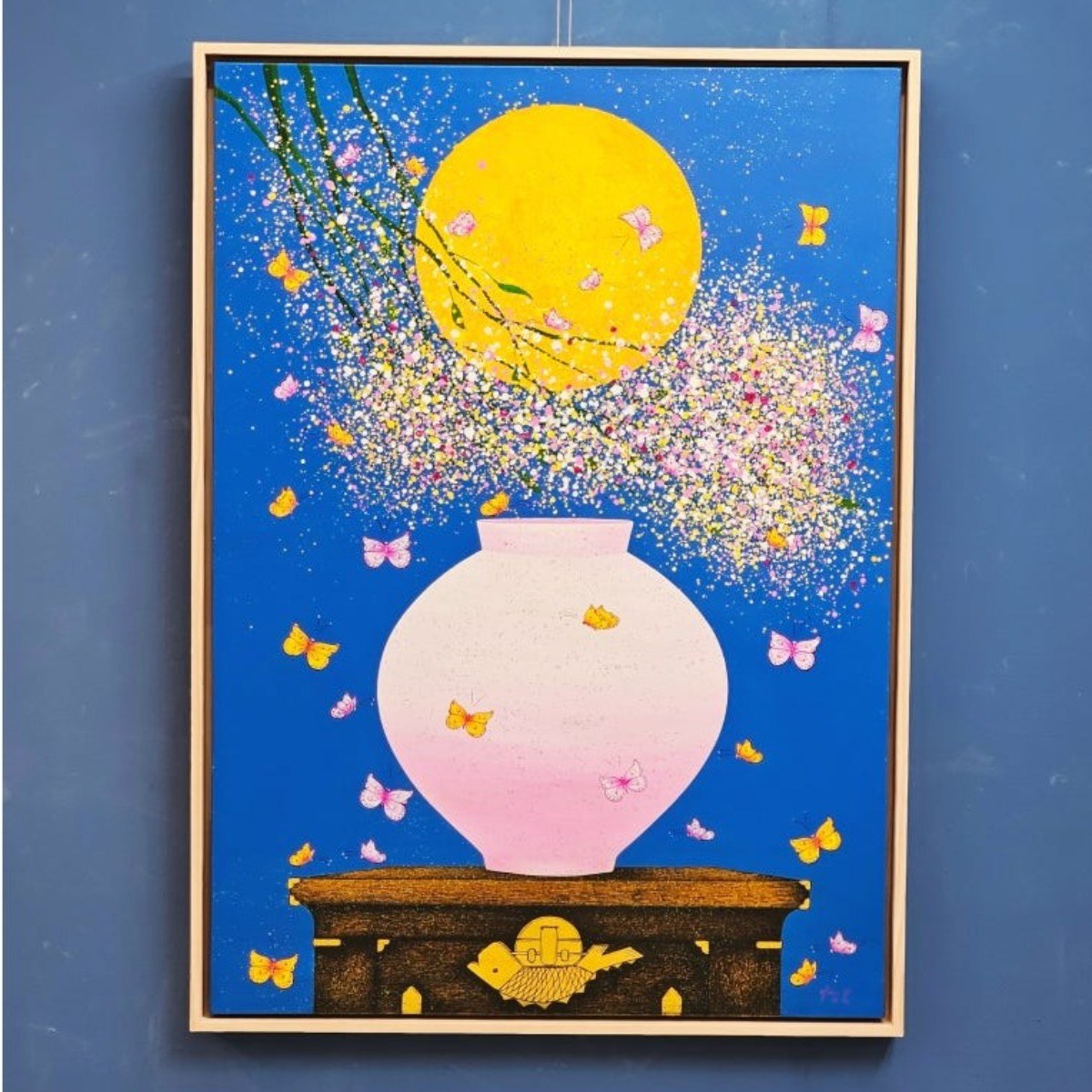 이장옥 30호 원화 원목액자 - 인연 달 항아리 거실 현관입구 호텔 병원 풍수 인테리어 4,500,000원