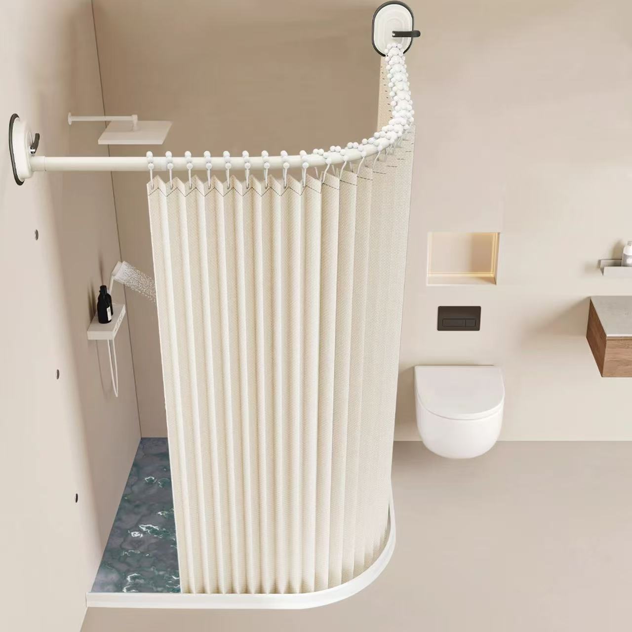 코너형 샤워 방수샤워커튼 커튼 욕실샤워커튼봉세트 무타공 가림막 목욕 욕조 봉 76,000원