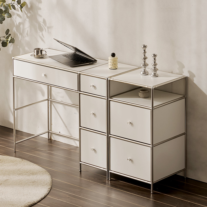 헤이몰리 헤이즈 970 서랍 화장대 + 400 선반 서랍장 세트 방문설치, 퓨어화이트 648,000원