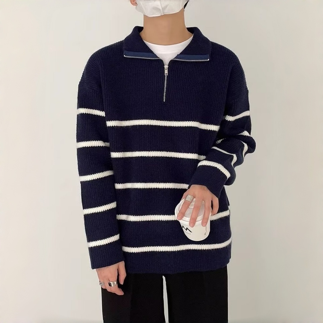 스타일닥터 남성 봄 니트 스트라이프 하프집업 니트 루즈핏 캐주얼 데이트룩 출근룩 9,920원